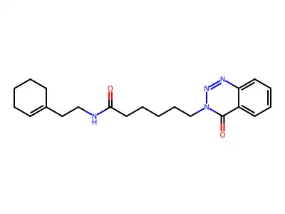 N-[2-(cyclohexen-1-yl)ethyl]-6-(4-oxo-1,2,3-benzotriazin-3-yl)hexanamide structure