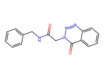 N-benzyl-2-(4-oxo-1,2,3-benzotriazin-3-yl)acetamide structure