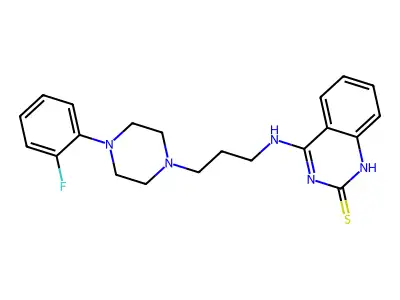 4-((3-(4-(2-fluorophenyl)piperazin-1-yl)propyl)amino)quinazoline-2(1H)-thione structure