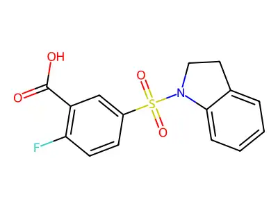 5-(2,3-dihydro-1H-indol-1-ylsulfonyl)-2-fluorobenzoic acid structure