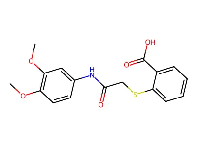 2-({[(3,4-Dimethoxyphenyl)carbamoyl]methyl}sulfanyl)benzoic acid structure