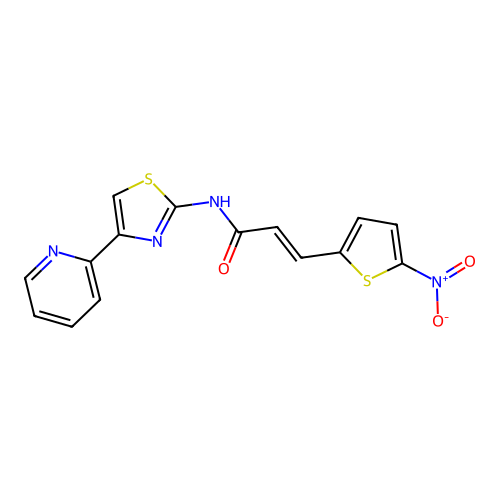 (E)-3-(5-nitrothiophen-2-yl)-N-(4-(pyridin-2-yl)thiazol-2-yl)acrylamide structure