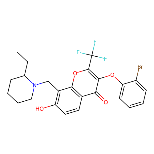 3-(2-bromophenoxy)-8-[(2-ethylpiperidin-1-yl)methyl]-7-hydroxy-2-(trifluoromethyl)-4H-chromen-4-one structure