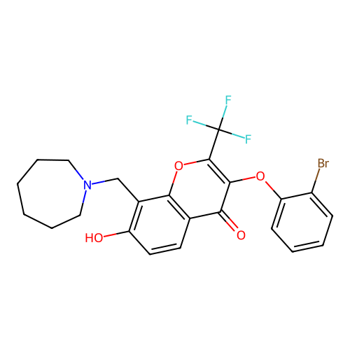 8-(azepan-1-ylmethyl)-3-(2-bromophenoxy)-7-hydroxy-2-(trifluoromethyl)-4H-chromen-4-one structure