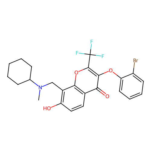 3-(2-bromophenoxy)-8-{[cyclohexyl(methyl)amino]methyl}-7-hydroxy-2-(trifluoromethyl)-4H-chromen-4-one structure