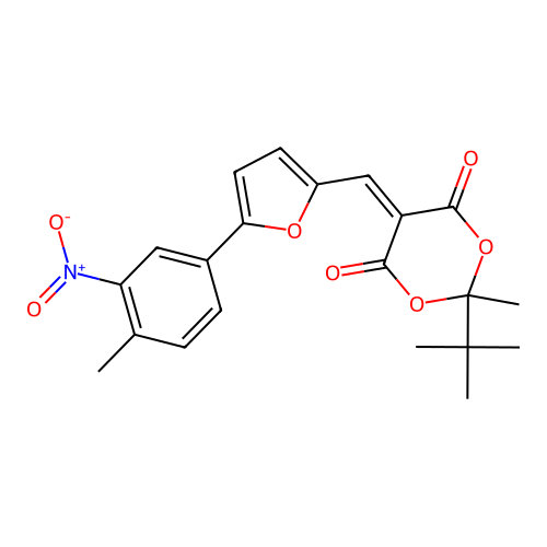 2-tert-butyl-2-methyl-5-{[5-(4-methyl-3-nitrophenyl)furan-2-yl]methylidene}-1,3-dioxane-4,6-dione structure