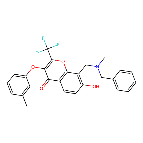 8-{[benzyl(methyl)amino]methyl}-7-hydroxy-3-(3-methylphenoxy)-2-(trifluoromethyl)-4H-chromen-4-one structure