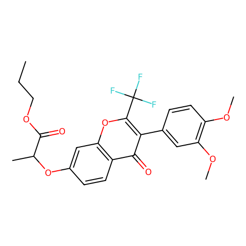 propyl 2-{[3-(3,4-dimethoxyphenyl)-4-oxo-2-(trifluoromethyl)-4H-chromen-7-yl]oxy}propanoate structure