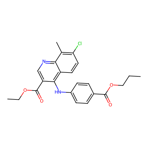 ethyl 7-chloro-8-methyl-4-{[4-(propoxycarbonyl)phenyl]amino}quinoline-3-carboxylate structure