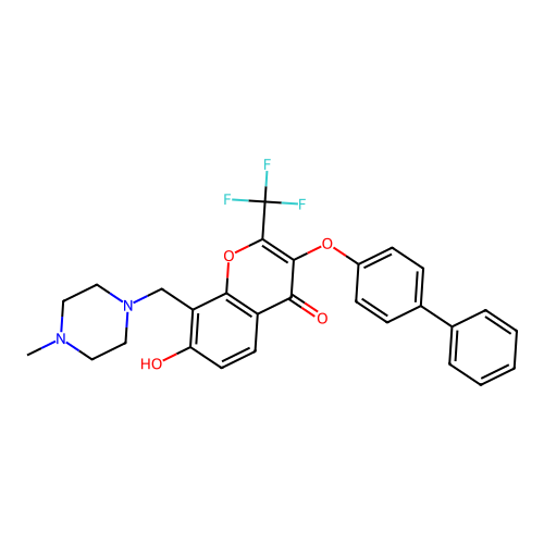 3-(biphenyl-4-yloxy)-7-hydroxy-8-[(4-methylpiperazin-1-yl)methyl]-2-(trifluoromethyl)-4H-chromen-4-one structure
