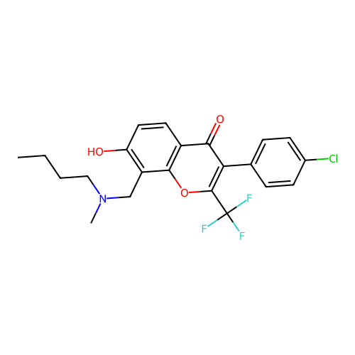 8-[[butyl(methyl)amino]methyl]-3-(4-chlorophenyl)-7-hydroxy-2-(trifluoromethyl)chromen-4-one structure