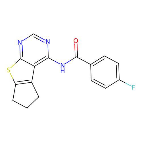 N-(6,7-dihydro-5H-cyclopenta[4,5]thieno[2,3-d]pyrimidin-4-yl)-4-fluorobenzamide structure