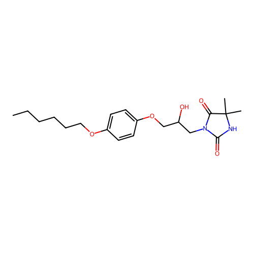 3-[3-(4-Hexyloxy-phenoxy)-2-hydroxy-propyl]-5,5-dimethyl-imidazolidine-2,4-dione structure