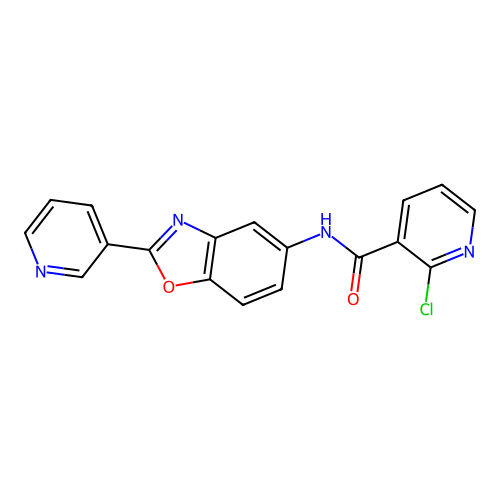 2-chloro-N-[2-(pyridin-3-yl)-1,3-benzoxazol-5-yl]pyridine-3-carboxamide structure