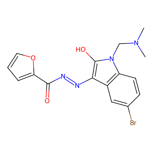 (Z)-N'-(5-bromo-1-((dimethylamino)methyl)-2-oxoindolin-3-ylidene)furan-2-carbohydrazide structure