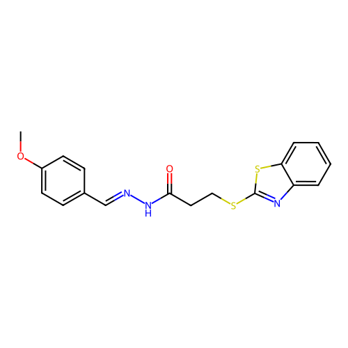 3-(1,3-benzothiazol-2-ylsulfanyl)-N-[(E)-(4-methoxyphenyl)methylideneamino]propanamide structure