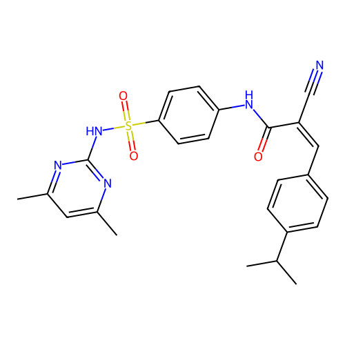 (Z)-2-cyano-N-(4-(N-(4,6-dimethylpyrimidin-2-yl)sulfamoyl)phenyl)-3-(4-isopropylphenyl)acrylamide structure