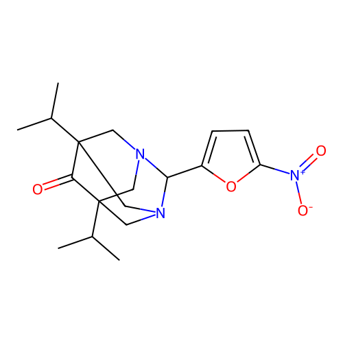 (1r,5R,7S)-5,7-diisopropyl-2-(5-nitrofuran-2-yl)-1,3-diazaadamantan-6-one structure