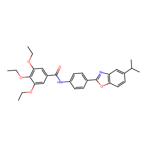 3,4,5-triethoxy-N-{4-[5-(propan-2-yl)-1,3-benzoxazol-2-yl]phenyl}benzamide structure