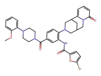 5-bromo-N-(5-(4-(2-methoxyphenyl)piperazine-1-carbonyl)-2-(8-oxo-5,6-dihydro-1H-1,5-methanopyrido[1,2-a][1,5]diazocin-3(2H,4H,8H)-yl)phenyl)furan-2-carboxamide structure