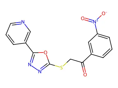 1-(3-Nitrophenyl)-2-((5-(pyridin-3-yl)-1,3,4-oxadiazol-2-yl)thio)ethanone structure