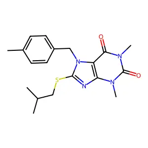 8-(Isobutylthio)-1,3-dimethyl-7-(4-methylbenzyl)-3,7-dihydro-1H-purine-2,6-dione structure
