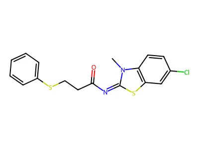 N-(6-chloro-3-methyl-1,3-benzothiazol-2-ylidene)-3-phenylsulfanylpropanamide structure