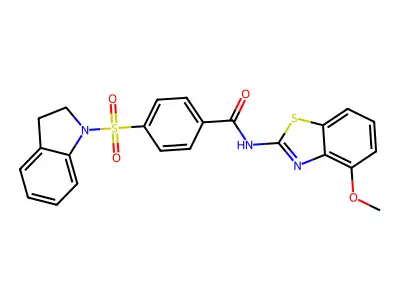 4-(indolin-1-ylsulfonyl)-N-(4-methoxybenzo[d]thiazol-2-yl)benzamide structure