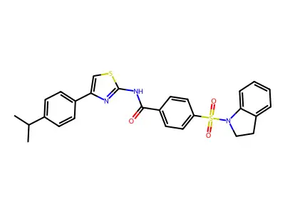 4-(indolin-1-ylsulfonyl)-N-(4-(4-isopropylphenyl)thiazol-2-yl)benzamide structure