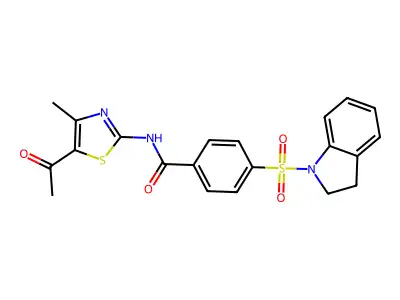 N-(5-acetyl-4-methylthiazol-2-yl)-4-(indolin-1-ylsulfonyl)benzamide structure