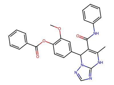 2-methoxy-4-[5-methyl-6-(phenylcarbamoyl)-4H,7H-[1,2,4]triazolo[1,5-a]pyrimidin-7-yl]phenyl benzoate structure