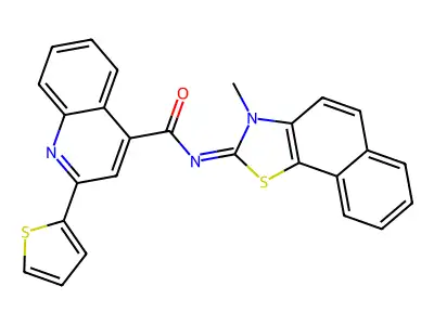 (Z)-N-(3-methylnaphtho[2,1-d]thiazol-2(3H)-ylidene)-2-(thiophen-2-yl)quinoline-4-carboxamide structure