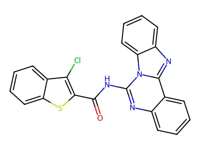 N-(benzimidazolo[1,2-c]quinazolin-6-yl)-3-chloro-1-benzothiophene-2-carboxamide structure