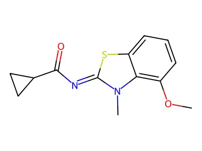 N-(4-methoxy-3-methyl-1,3-benzothiazol-2-ylidene)cyclopropanecarboxamide structure