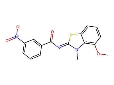 N-(4-methoxy-3-methyl-1,3-benzothiazol-2-ylidene)-3-nitrobenzamide structure