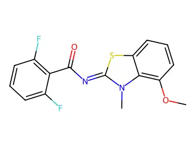 2,6-difluoro-N-(4-methoxy-3-methyl-1,3-benzothiazol-2-ylidene)benzamide structure
