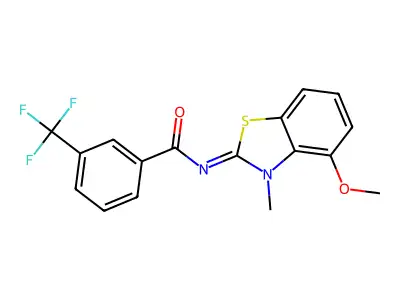 N-(4-methoxy-3-methyl-1,3-benzothiazol-2-ylidene)-3-(trifluoromethyl)benzamide structure