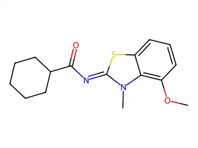N-(4-methoxy-3-methyl-1,3-benzothiazol-2-ylidene)cyclohexanecarboxamide structure