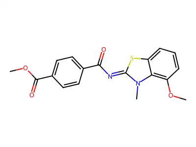 Methyl 4-[(4-methoxy-3-methyl-1,3-benzothiazol-2-ylidene)carbamoyl]benzoate structure