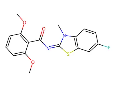 N-(6-fluoro-3-methyl-1,3-benzothiazol-2-ylidene)-2,6-dimethoxybenzamide structure