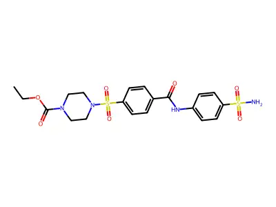 Ethyl 4-[4-[(4-sulfamoylphenyl)carbamoyl]phenyl]sulfonylpiperazine-1-carboxylate structure