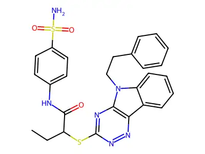 2-{[5-(2-phenylethyl)-5H-[1,2,4]triazino[5,6-b]indol-3-yl]sulfanyl}-N-(4-sulfamoylphenyl)butanamide structure