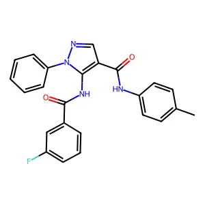 5-[(3-fluorobenzoyl)amino]-N-(4-methylphenyl)-1-phenyl-1H-pyrazole-4-carboxamide structure