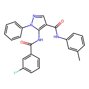 5-[(3-fluorobenzoyl)amino]-N-(3-methylphenyl)-1-phenylpyrazole-4-carboxamide structure