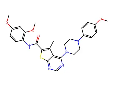 N-(2,4-dimethoxyphenyl)-4-[4-(4-methoxyphenyl)piperazin-1-yl]-5-methylthieno[2,3-d]pyrimidine-6-carboxamide structure