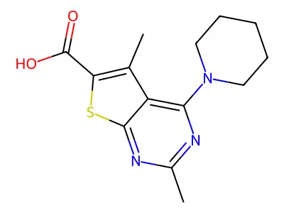 2,5-Dimethyl-4-piperidin-1-ylthieno[2,3-d]pyrimidine-6-carboxylic acid structure
