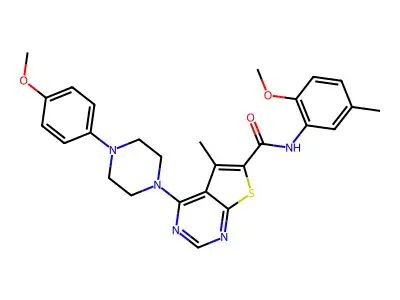 N-(2-methoxy-5-methylphenyl)-4-[4-(4-methoxyphenyl)piperazin-1-yl]-5-methylthieno[2,3-d]pyrimidine-6-carboxamide structure