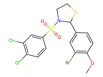 2-(3-Bromo-4-methoxyphenyl)-3-((3,4-dichlorophenyl)sulfonyl)thiazolidine structure