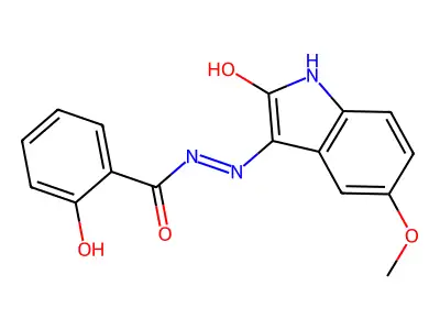 2-hydroxy-N'-[(3Z)-5-methoxy-2-oxo-1,2-dihydro-3H-indol-3-ylidene]benzohydrazide structure