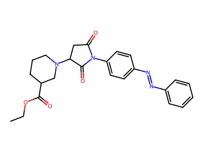 Ethyl 1-[2,5-dioxo-1-(4-phenyldiazenylphenyl)pyrrolidin-3-yl]piperidine-3-carboxylate structure